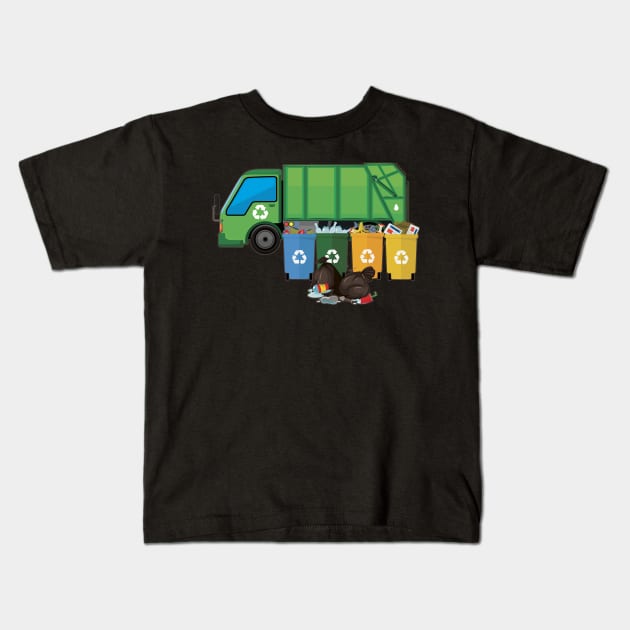 Recycling Trash Truck Garbage Truck Kids T-Shirt by paola.illustrations